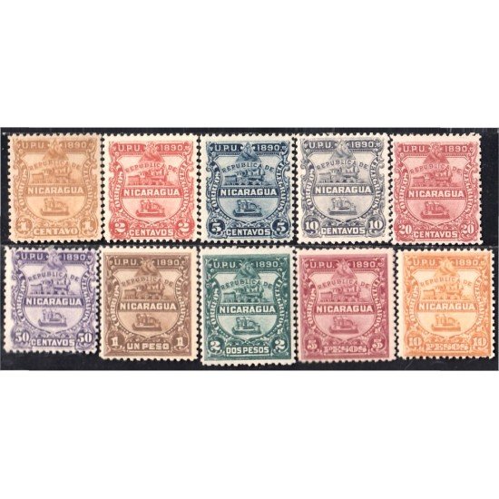 Nicaragua 20/29 1890 Volcán Momotombo y Vapor MNH