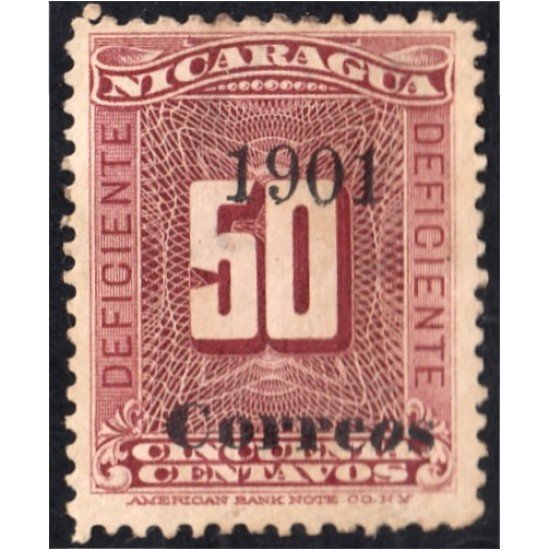 Nicaragua 168a 1901 Timbre taxa de 1900 Deficiente MH Nicaragua 168a 1901 Timbre taxa de 1900 Deficiente MH