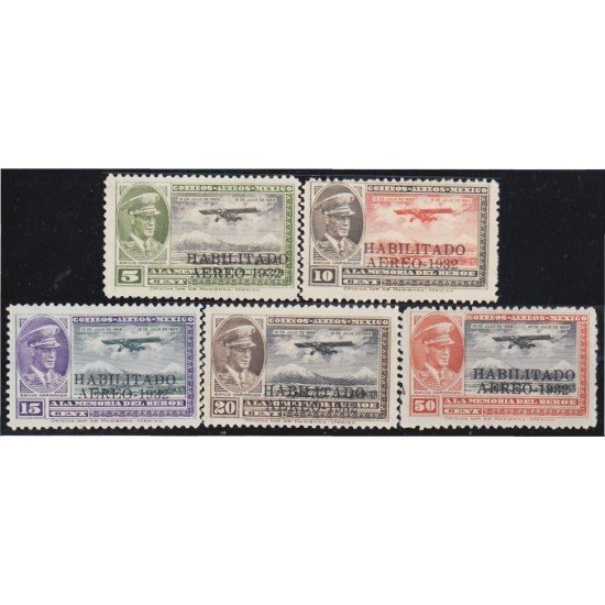 Mexico A- 40/44 1932 Emilio Carranza Avioneta Habilitado MNH Mexico A- 40/44 1932 Emilio Carranza Avioneta Habilitado MNH