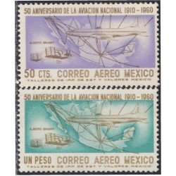 Mexico A- 209/10 1960 50 Aniversario de la Aviación Nacional Aeroplano MNH