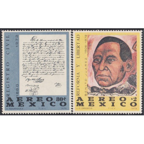 Mexico A- 339/40 1972 Benito Juárez Registro Civil MNH Mexico A- 339/40 1972 Benito Juárez Registro Civil MNH