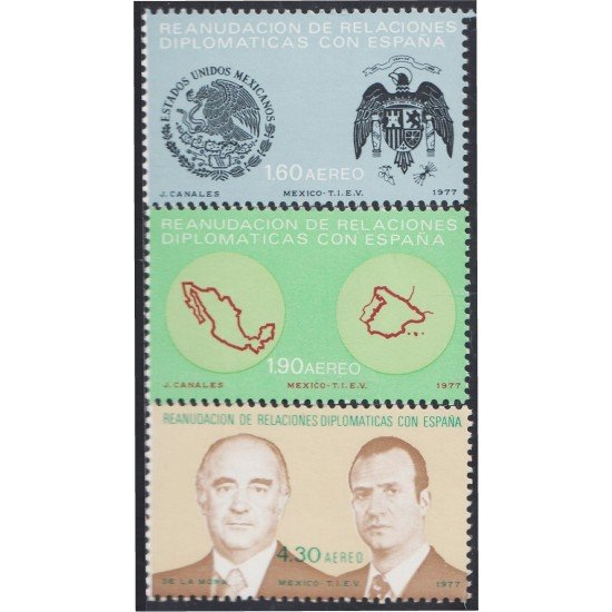Mexico A- 425/27 1977 Reanudación diplomáticas con España MNH Mexico A- 425/27 1977 Reanudación diplomáticas con España MNH