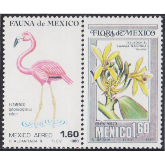 Mexico A- 530/31 1980 Fauna y flora Flamenco Flor Flower MNH Mexico A- 530/31 1980 Fauna y flora Flamenco Flor Flower MNH