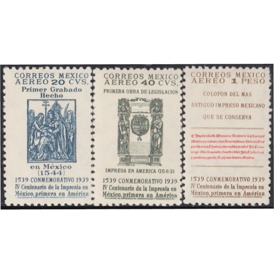 Mexico A- 90/92 1939 IV Centenario de la Imprenta en México MH Mexico A- 90/92 1939 IV Centenario de la Imprenta en México MH