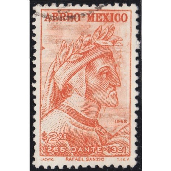 Mexico A- 260 1965 Poeta italiano Dante Alighieri usados Mexico A- 260 1965 Poeta italiano Dante Alighieri usados