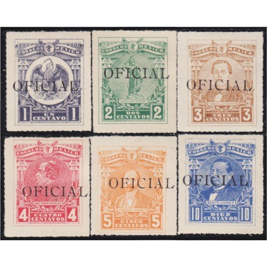 México Servicio Oficial 65/70 Timbres postales de 1915 MH México Servicio Oficial 65/70 Timbres postales de 1915 MH