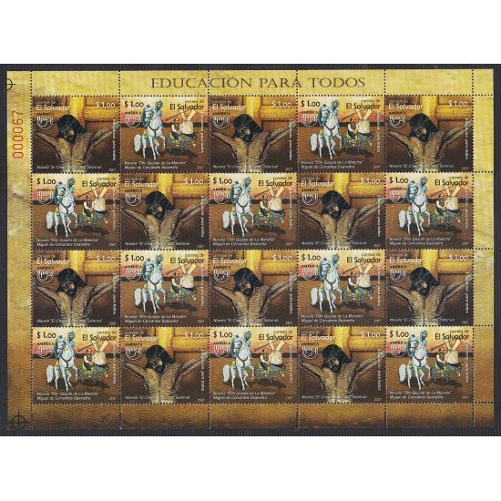 El Salvador 1697/98 2007 Minihojita UPAEP Quijote Educación para todos MNH El Salvador 1697/98 2007 Minihojita UPAEP Quijote Educación para todos MNH