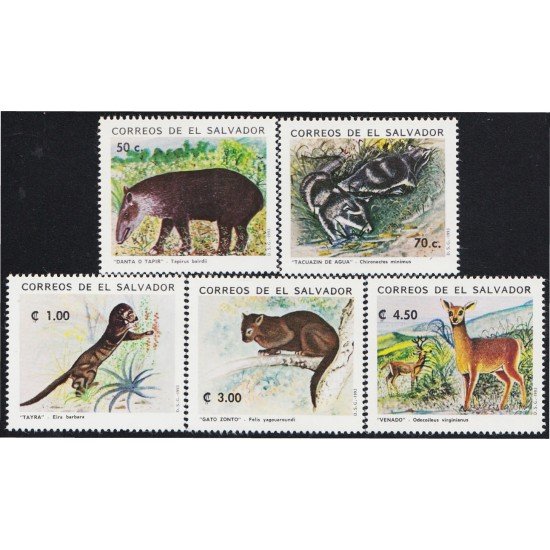 El Salvador 1163/67 1993 Fauna Tapir Venado Tayra MNH El Salvador 1163/67 1993 Fauna Tapir Venado Tayra MNH