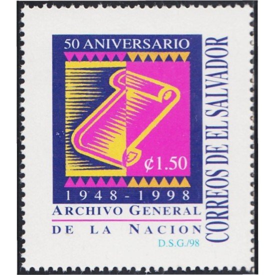 El Salvador 1363 1998 50 Años del archivo general para la nación MNH El Salvador 1363 1998 50 Años del archivo general para la nación MNH