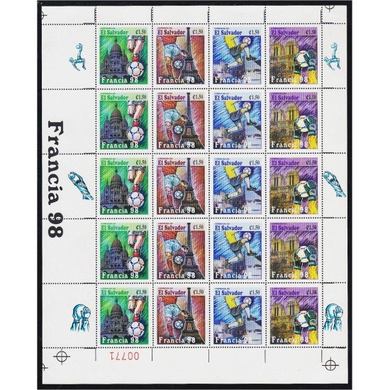 El Salvador 1344/47 1998 Minihojita Copa Mundial de fútbol Francia 98 MNH El Salvador 1344/47 1998 Minihojita Copa Mundial de fútbol Francia 98 MNH
