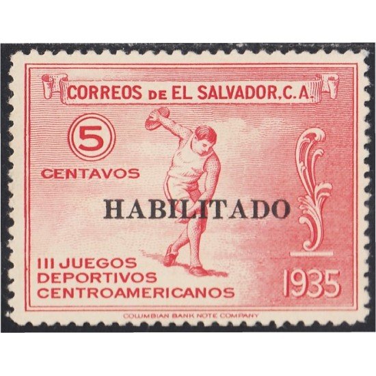 El Salvador  496 1935 III Juegos Deportivos Centroamericanos Habilitado MH