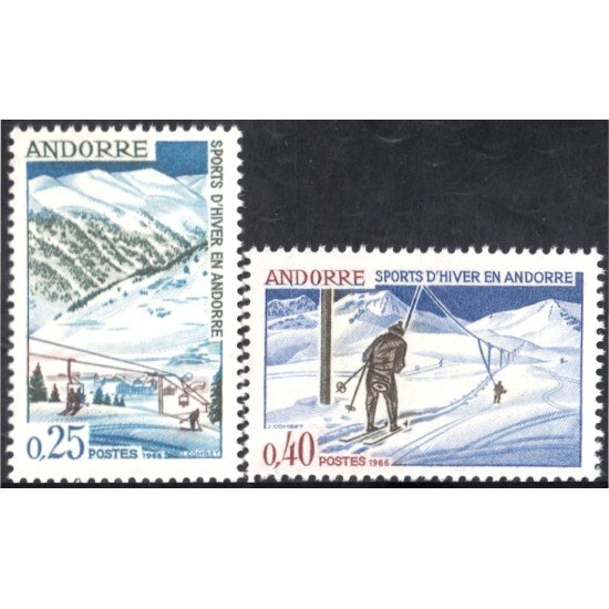Andorra Francesa 175/76 1966 Deportes de invierno MNH Andorra Francesa 175/76 1966 Deportes de invierno MNH