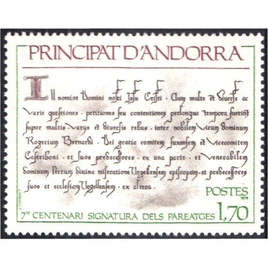 Andorra Francesa 273 1978 7º centenario firma de los Pareatges MNH Andorra Francesa 273 1978 7º centenario firma de los Pareatges MNH