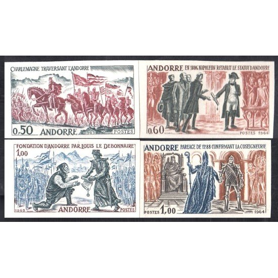 Andorra Francesa 167/70 1963/64 Historia de Andorra MNH Sin dentar Andorra Francesa 167/70 1963/64 Historia de Andorra MNH Sin dentar