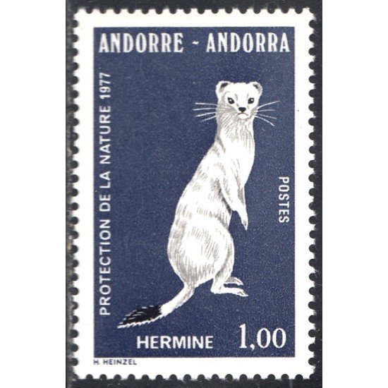 Andorra Francesa 260 1977 Fauna Protección de la naturaleza Armiño MNH Andorra Francesa 260 1977 Fauna Protección de la naturaleza Armiño MNH