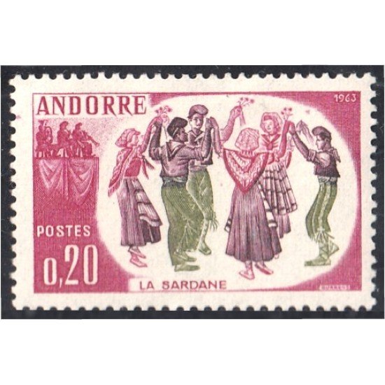 Andorra Francesa 166 1963 Folclore la sardana MNH Andorra Francesa 166 1963 Folclore la sardana MNH