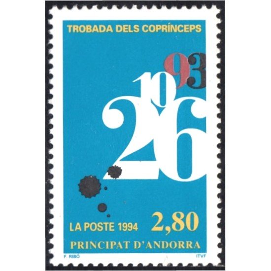 Andorra Francesa 453 1994 Encuentro de los copríncipes MNH Andorra Francesa 453 1994 Encuentro de los copríncipes MNH