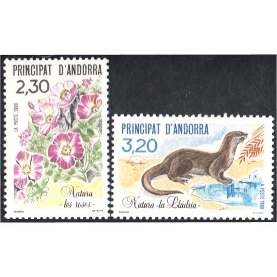 Andorra Francesa 393/94 1990 Flora y fauna Flores y la nutria MNH Andorra Francesa 393/94 1990 Flora y fauna Flores y la nutria MNH