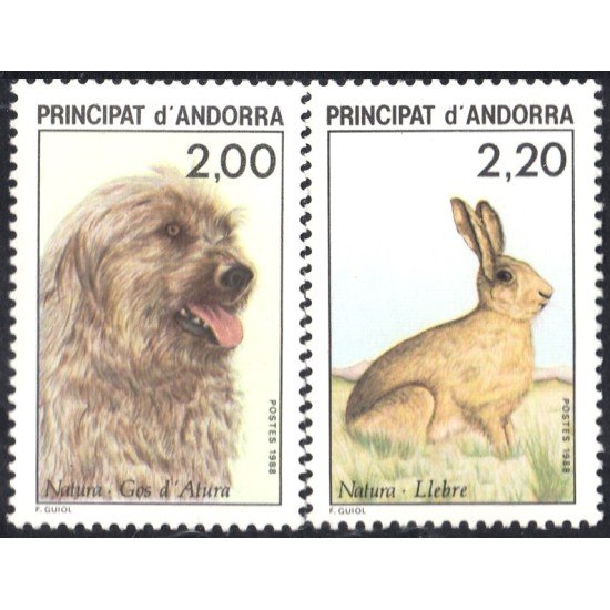 Andorra Francesa 373/74 1988 Animales Perro Liebre MNH Andorra Francesa 373/74 1988 Animales Perro Liebre MNH