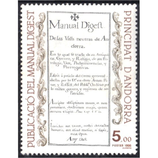 Andorra Francesa 352 1986 Manual Digest MNH Andorra Francesa 352 1986 Manual Digest MNH