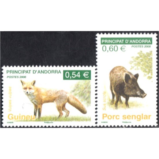 Andorra Francesa 649/50 2008 Fauna Zorro Jabalí MNH Andorra Francesa 649/50 2008 Fauna Zorro Jabalí MNH