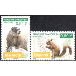 Andorra Francesa 634/35 2007 Fauna Animales Marmota y Esquirol MNH Andorra Francesa 634/35 2007 Fauna Animales Marmota y Esquirol MNH