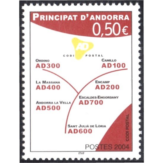 Andorra Francesa 601 2004 Código Postal MNH Andorra Francesa 601 2004 Código Postal MNH