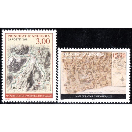 Andorra Francesa 508/09 1998 Mapas de  la Vall de Andorra MNH
