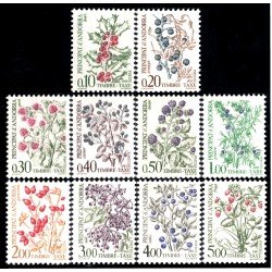 Andorra Francesa Tasas 53/62 1985 Flora Bayas salvajes MNH Andorra Francesa Tasas 53/62 1985 Flora Bayas salvajes MNH