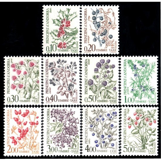 Andorra Francesa Tasas 53/62 1985 Flora Bayas salvajes MNH Andorra Francesa Tasas 53/62 1985 Flora Bayas salvajes MNH