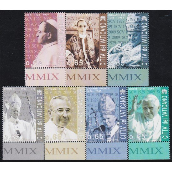 Vaticano 1483/89 2009 SS Papas del Vaticano 80 Aniversario de la Ciudad MNH