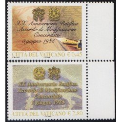 Vaticano 1368/69 2005 Ratificación del XX Aniversario acuerdo de modificación acordado MNH Vaticano 1368/69 2005 Ratificación del XX Aniversario acuerdo de modificación acordado MNH