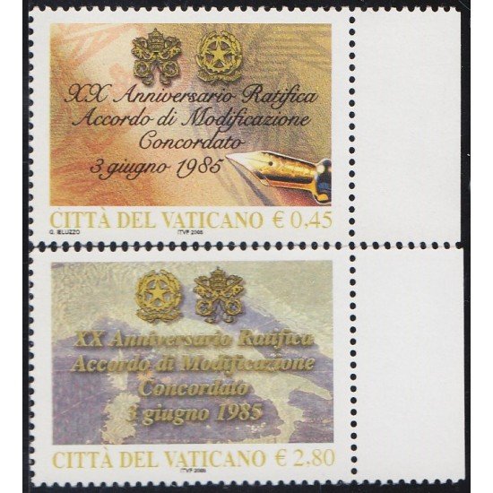 Vaticano 1368/69 2005 Ratificación del XX Aniversario acuerdo de modificación acordado MNH