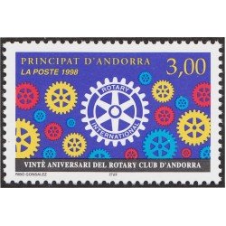 Andorra Francesa 500 1998 20 Aniversario del Club Rotary de Andorra MNH Andorra Francesa 500 1998 20 Aniversario del Club Rotary de Andorra MNH
