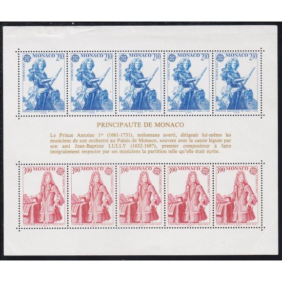 Monaco HB 30 1985 Europa Año europeo de la Música MNH Monaco HB 30 1985 Europa Año europeo de la Música MNH