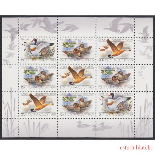 Rusia 5641/43 1989 Fauna Patos y gansos Minihojita  MNH