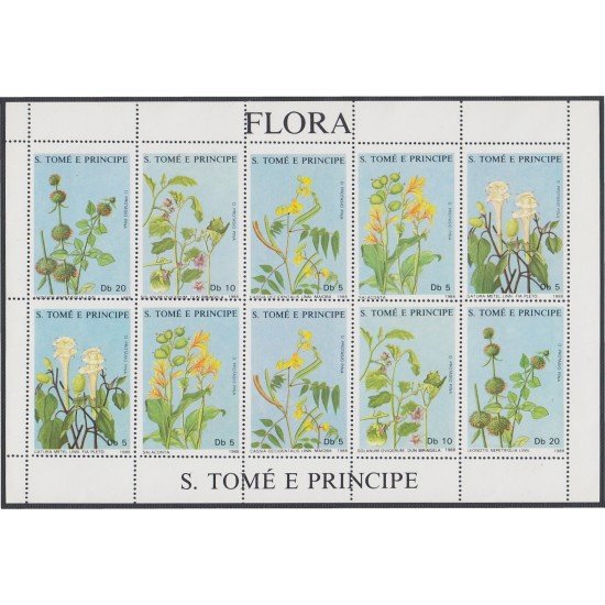 Santo Tomé y Príncipe 904/08 1988 Minihojita Flora Plantas medicinales MNH Santo Tomé y Príncipe 904/08 1988 Minihojita Flora Plantas medicinales MNH