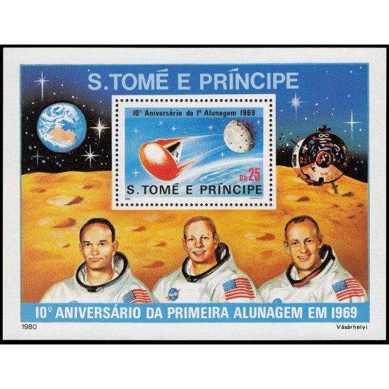 Santo Tomás y Príncipe HB 17 1980 10 aniv. del primer hombre en la luna MNHMNH Santo Tomás y Príncipe HB 17 1980 10 aniv. del primer hombre en la luna MNHMNH