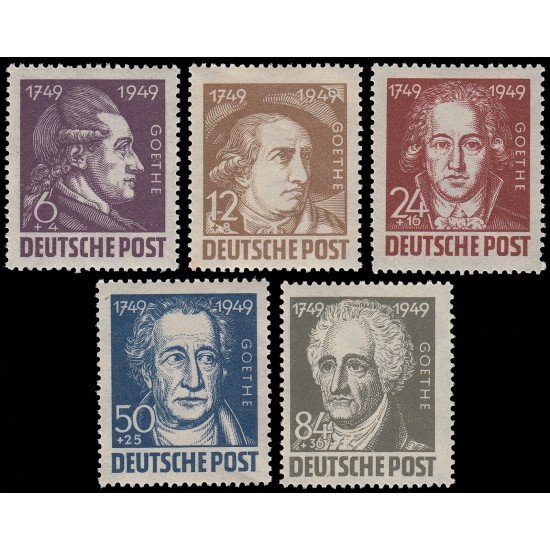 Alemania Oriental 52/56 1949 Emisiones Generales Bicentenario del nacimiento de Goethe MNH