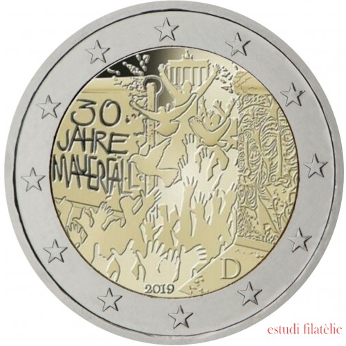 Alemania 2019 2 € euros conmemorativos Muro de Berlín   ( 5 cecas )