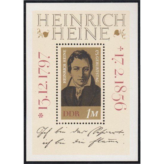 Alemania Oriental Germany HB 32 1972 Heinrich Heine Poeta y Escritor MNH Alemania Oriental Germany HB 32 1972 Heinrich Heine Poeta y Escritor MNH
