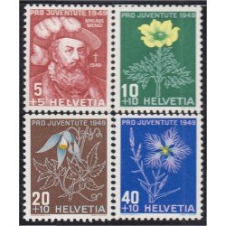 Suiza Switzerland 493/96 1949 Pro juventud Nicolás Wengi Flores flowers MH Suiza Switzerland 493/96 1949 Pro juventud Nicolás Wengi Flores flowers MH