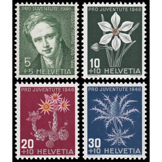 Suiza Switzerland 433/36 1946 Pro juventud Rodolphe Toepffer Flores flowers MNH