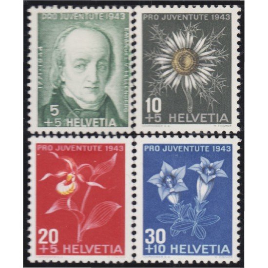 Suiza Switzerland 388/91 1943 Pro juventud M. Fellenberg Flores Flowers MH Suiza Switzerland 388/91 1943 Pro juventud M. Fellenberg Flores Flowers MH