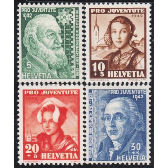 Suiza Switzerland 380/83 1942 Pro juventud N. Riggenbach y K. Escher von der Linth MH Suiza Switzerland 380/83 1942 Pro juventud N. Riggenbach y K. Escher von der Linth MH