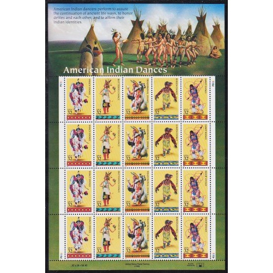 Estados Unidos USA 2517/21 1995 Minihojita Danzas indias de América MNH Estados Unidos USA 2517/21 1995 Minihojita Danzas indias de América MNH
