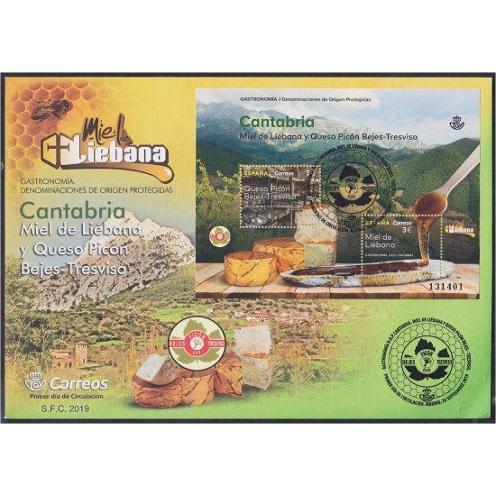 España Spain 5343 2019 Miel de Liébana y Queso Picón Bejes-Tresviso SPD Sobre Primer Día España Spain 5343 2019 Miel de Liébana y Queso Picón Bejes-Tresviso SPD Sobre Primer Día