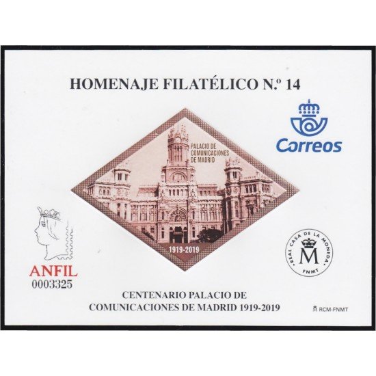 España Spain Homenaje Filatélico 14 2019 Cent. Palacio Comunicaciones de Madrid España Spain Homenaje Filatélico 14 2019 Cent. Palacio Comunicaciones de Madrid