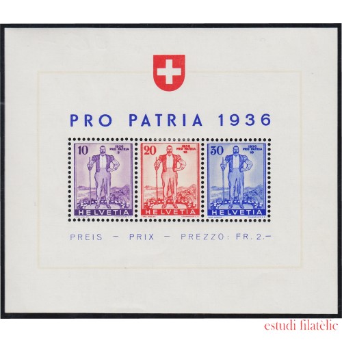 Suiza Switzerland HB 2 1936 Pro Patria Cruz Federal MH