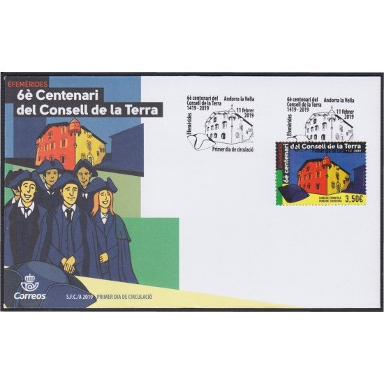 Andorra Española 480 2019 6º Centenario del Consejo de la Tierra SPD Sobre Primer día Andorra Española 480 2019 6º Centenario del Consejo de la Tierra SPD Sobre Primer día